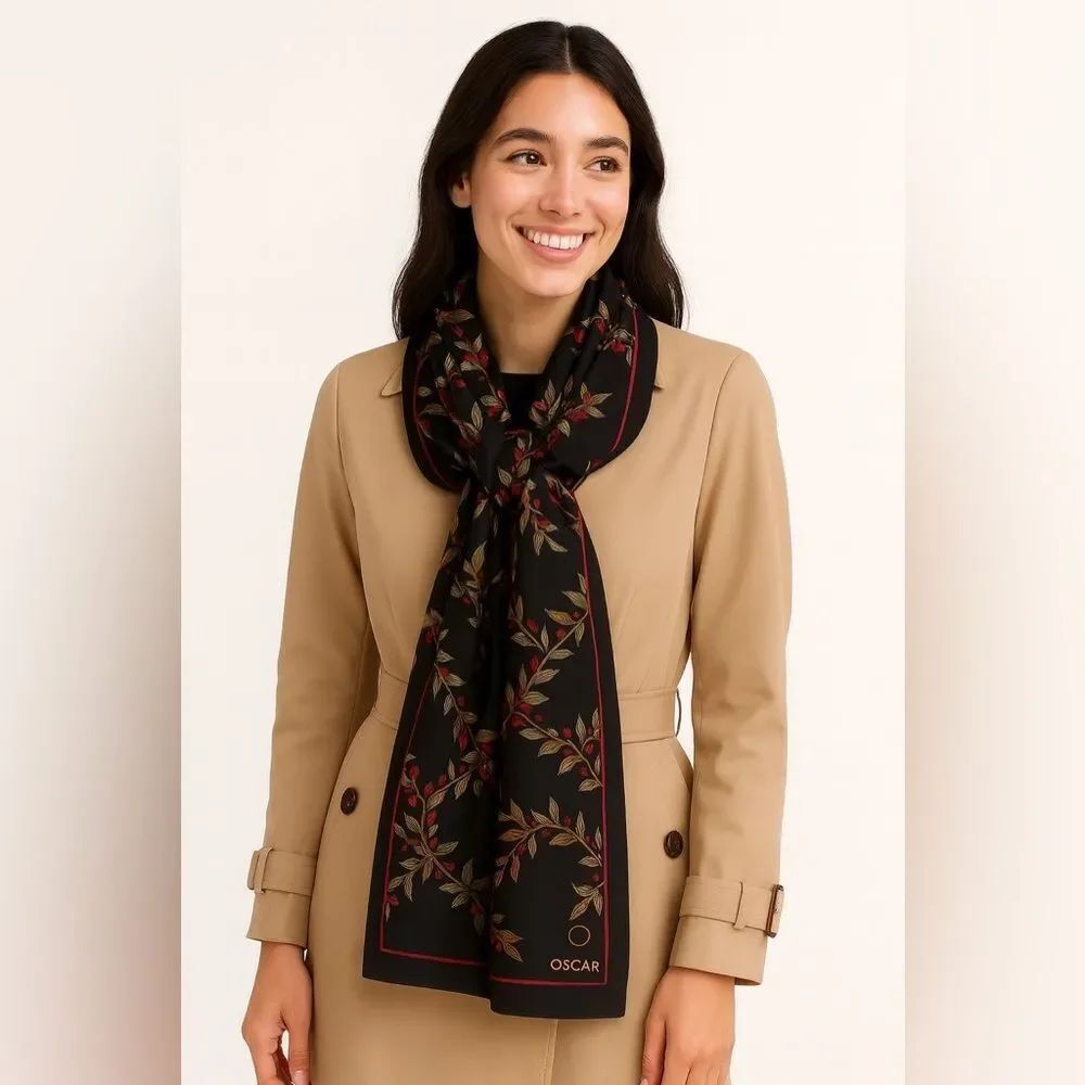 Oscar Elegant Black andโRed Floral Scarf